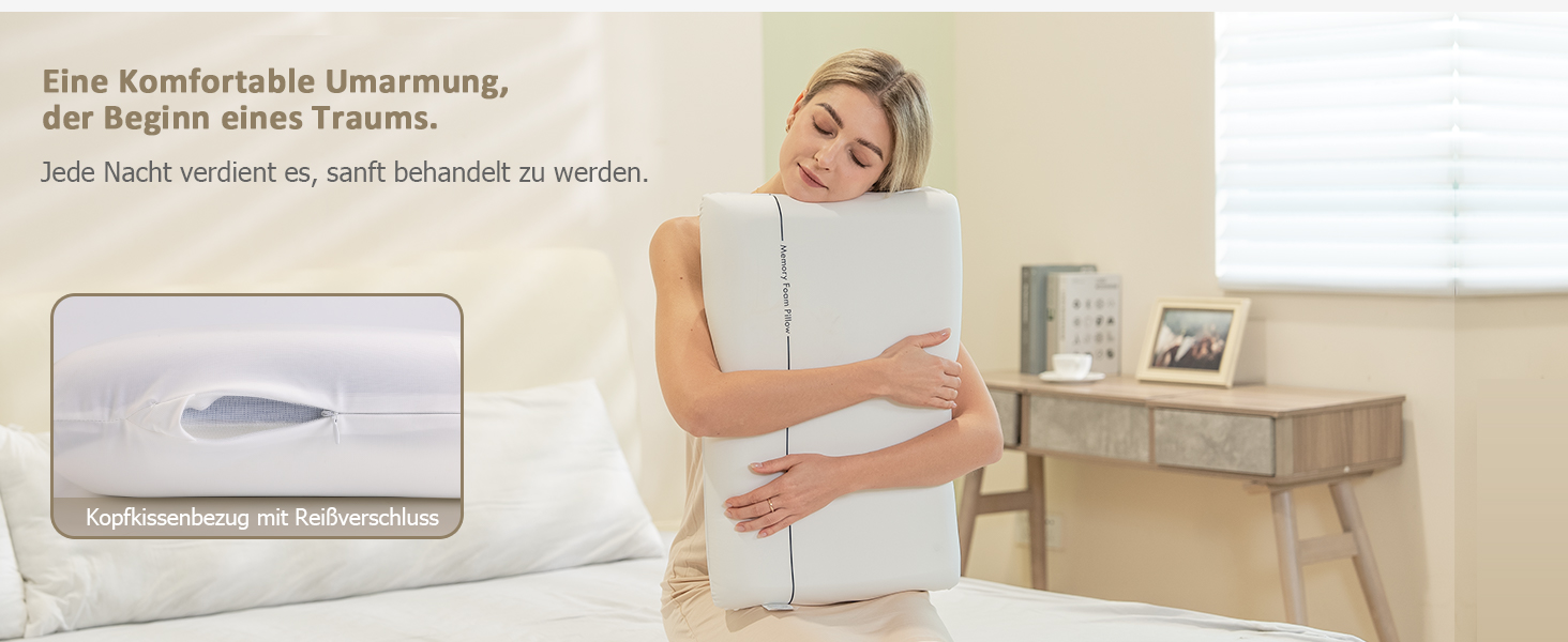 Подушка з піни Memory Foam Winthome з двосторонньою підтримкою (60x40x10 см, блакитна) з OEKO-TEX сертифікатом для сну на спині, боці та животі