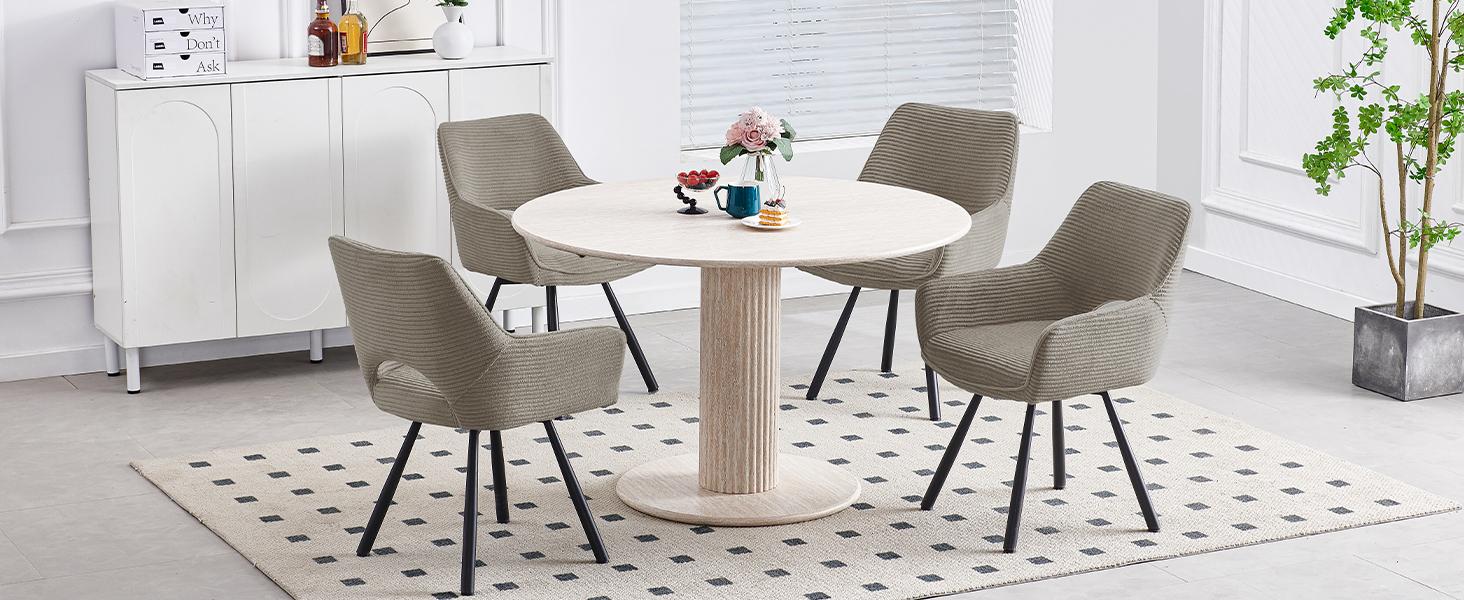 Набір з 4-х обертових стільців для їдальні з підлокітниками, 360° обертання, кухонні стільці, сучасні м'які стільці з тканинною спинкою для кухні, їдальні, спальні, бежеві