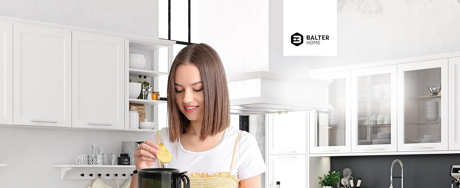 Шовковий відцентровий соковичавник Balter ES-01P: велика завантажувальна горловина 135 мм, 300 Вт, для овочів та фруктів, BPA Free, тихий
