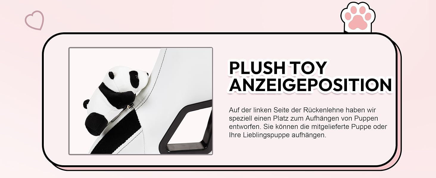 Ігровий крісло Dowinx Panda Edition - ергономічне комп'ютерне крісло з підніжкою, PU-шкіра, поперекова підтримка, чорно-білий дизайн