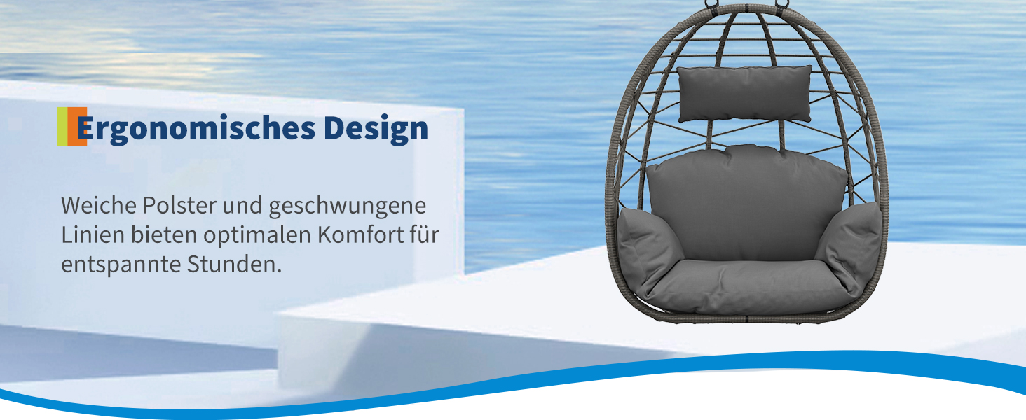 Підвісне крісло-гойдалка з металевим каркасом, ротанг, 150 кг, для саду, тераси, балкону, сіре
