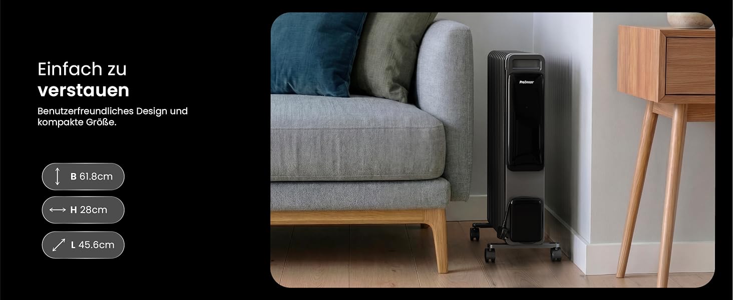 Розумний електричний масляний радіатор Pro Breeze 2500Вт, 11 секцій, з керуванням через Wi-Fi (Smart App), термостатом, таймером на 24г та сенсорним дисплеєм, сріблястий