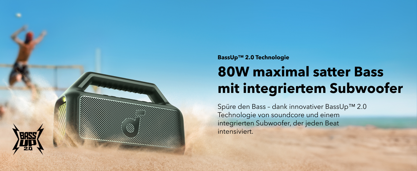 Soundcore Boom 2 - Портативна Bluetooth Колонка, 80W, Сабвуфер, LED, IPX7, 24h, USB-C, BT 5.3