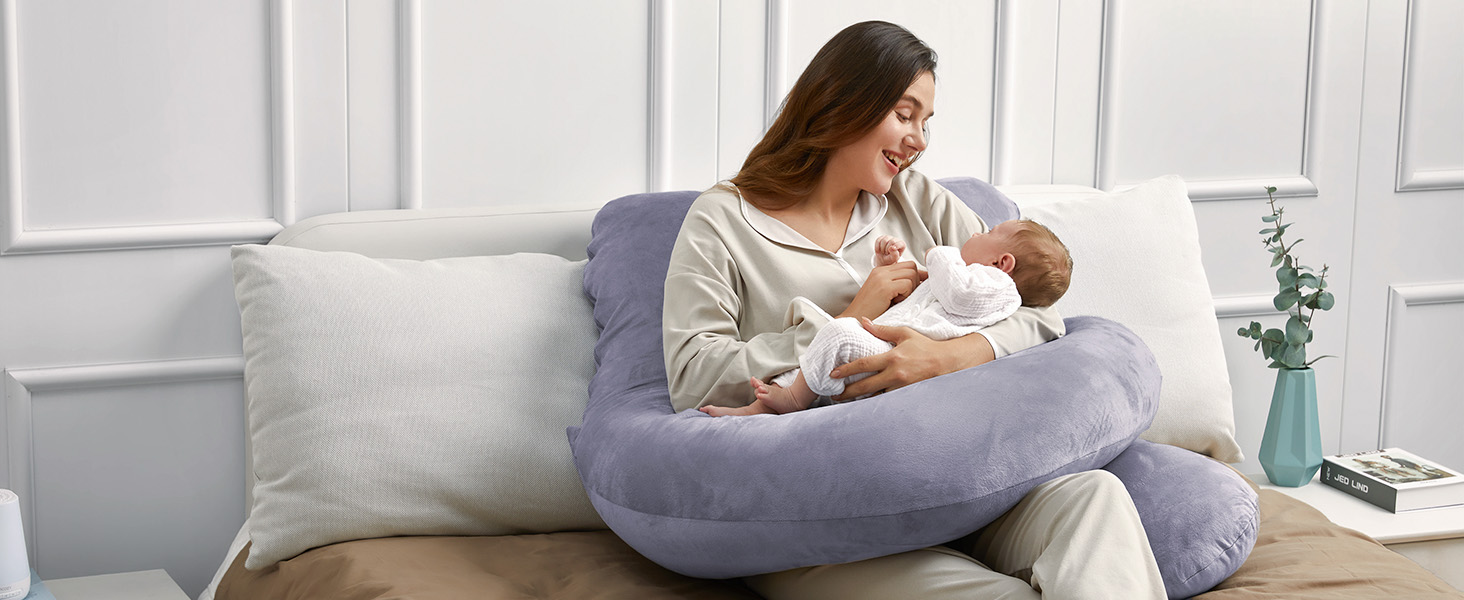 Вагітний подушка Momcozy з кристального велюру - U-подібна подушка для вагітних, повного тіла, для тих, хто спить на боці (145 см) - знімає напругу з спини та стегон, сірий колір, U-подібна форма