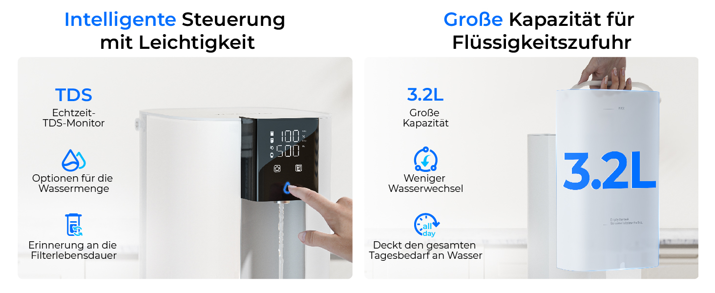 Система зворотного осмосу Waterdrop CoreRO для встановлення на стільницю, миттєвий нагрівач гарячої води, 5 температурних опцій, 6-ступенева фільтрація, 3:1 чиста вода/стоки, зменшує PFAS, без встановлення, WD-C1H, миттєво гаряча вода (температура кімнати, лужна)