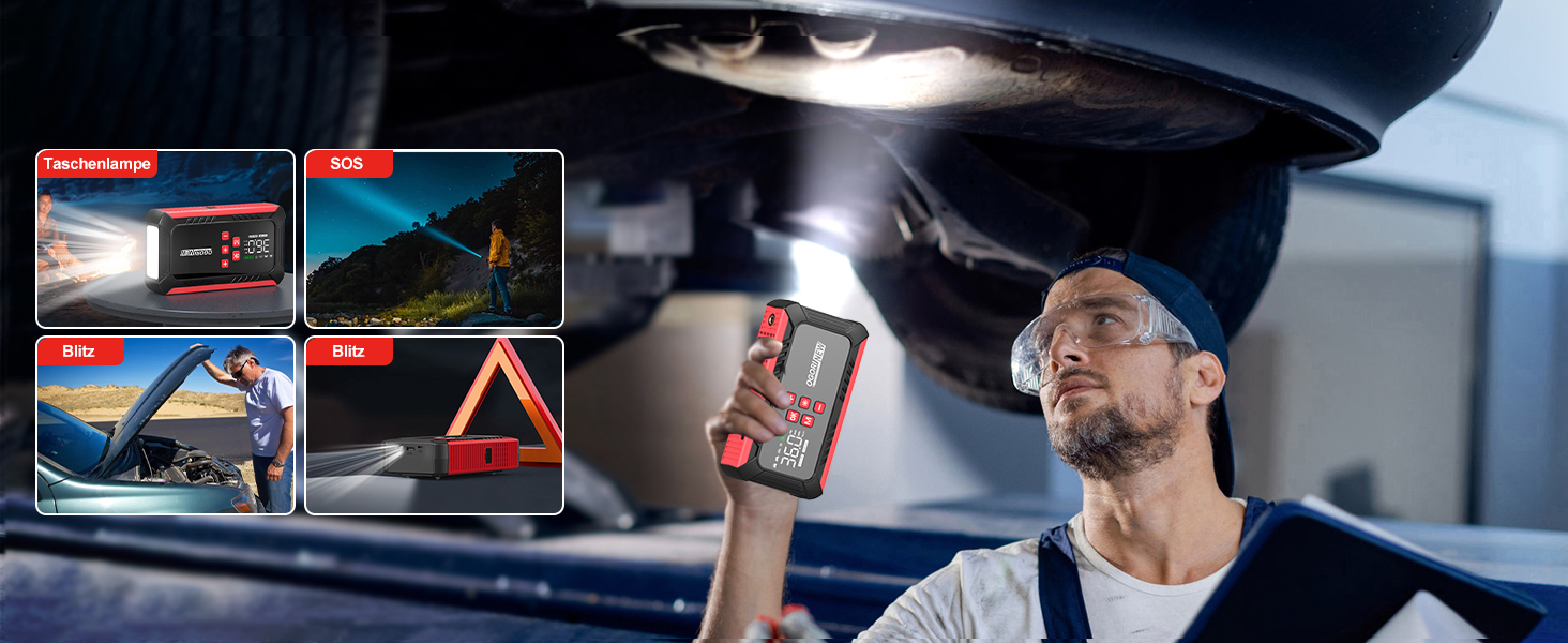 Powerbank для автомобіля з компресором 150 PSI, 7000A, 12V, 8L/10L (бензин/дизель), LED-ліхтарик