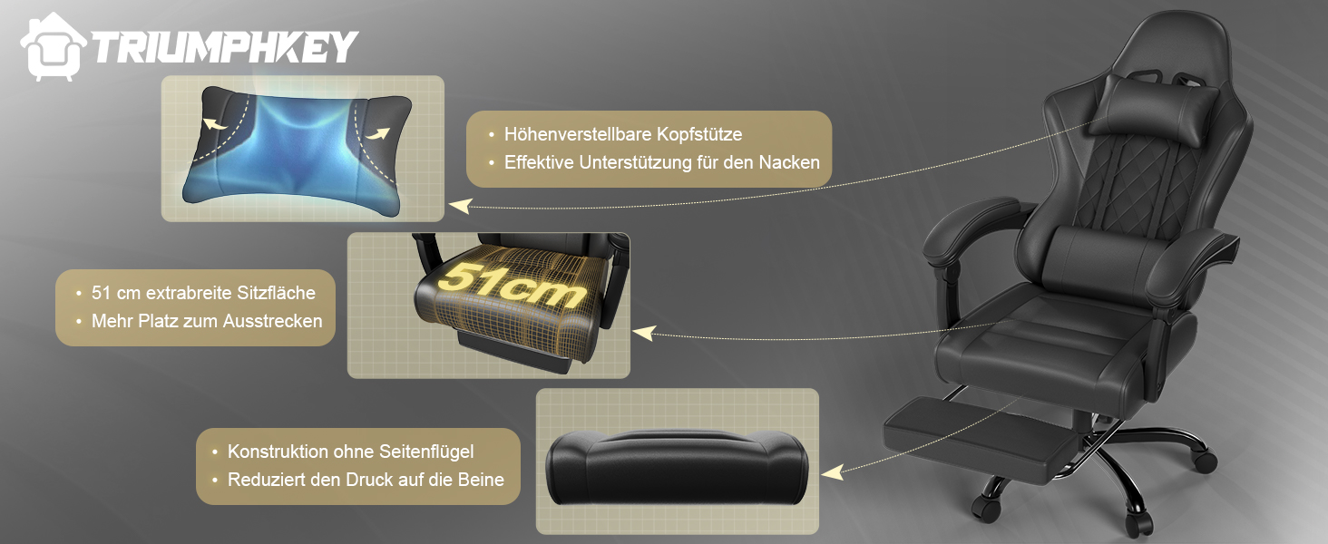 Ігровий стілець, офісний стілець з підставкою для ніг, ергономічний стілець, регульована спинка 90-135°, вантажопідйомність 150 кг, чорний