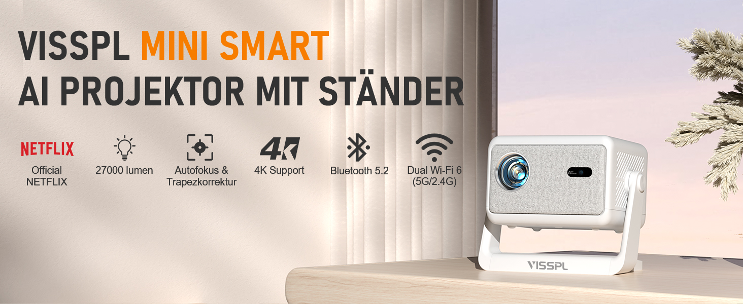 Міні проєктор Smart Beamer A-27000L: Full HD 1080P, WiFi6, Bluetooth, Netflix, 4K, Автофокус, для дому та на вулицю