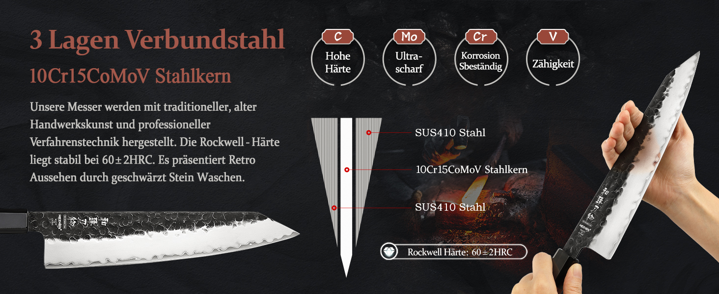 Професійний японський ніж Kiritsuke HEZHEN 21,5 см, кухонний ніж із 3-шарової дамаської сталі з восьмигранною ручкою з червоного дерева та дерев'яним чохлом