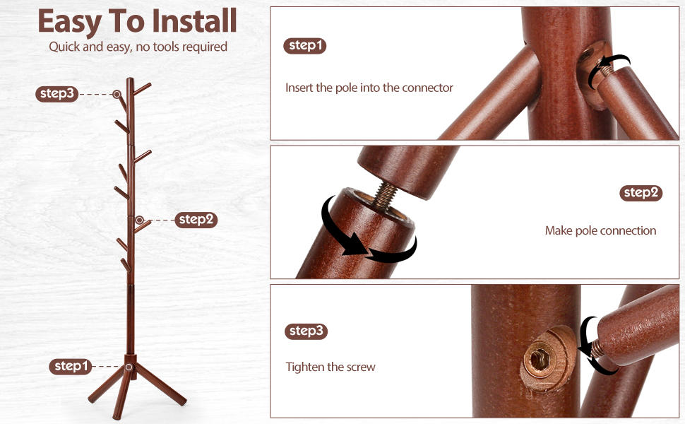 Дерев'яний вішак для одягу з буку, 9 гачків, 3 положення по висоті, для одягу, шапок, шарфів, сумок (білий/коричневий)