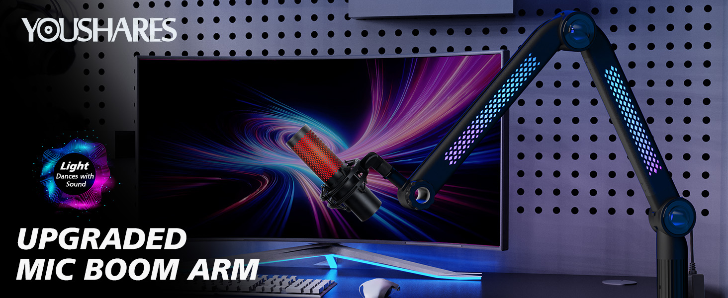Універсальний пантограф для мікрофона YOUSHARES з RGB-підсвіткою, сумісний з HyperX QuadCast S/2S, Blue Yeti, Rode PodMic, Razer Seiren V3 Mini для стрімінгу, геймінгу та подкастингу