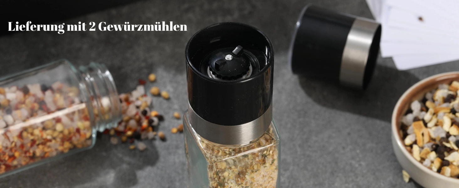 Набір скляних банок для спецій FRIBERG (20 шт.) з дерев'яними кришками, млини для спецій, етикетки