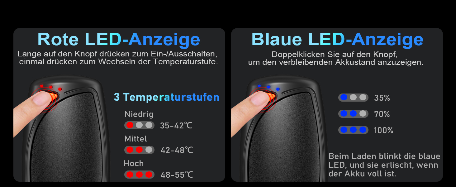 Електричні грілки для рук Lepwings 2 шт. з зарядним кейсом, 14000 mAh, багаторазові, двосторонній нагрів, 3 режими, USB-зарядка, для активного відпочинку взимку, чорний