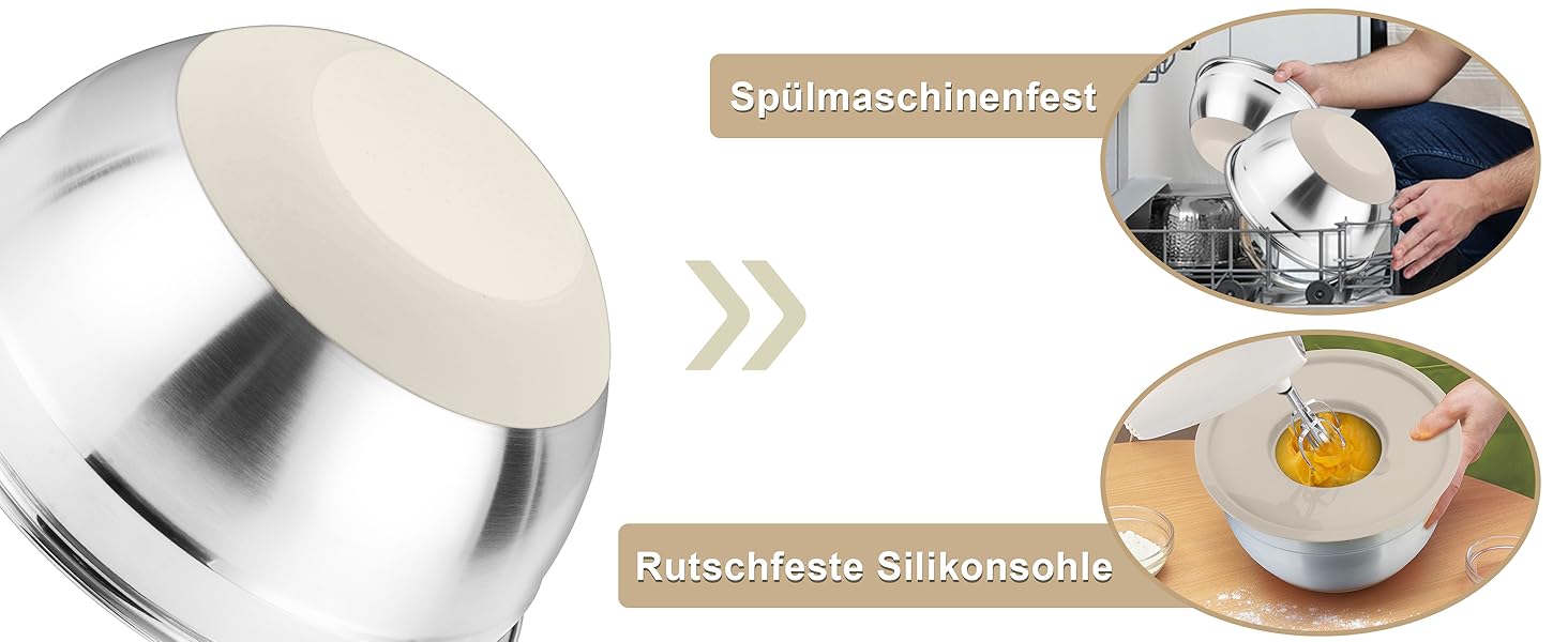 Набір мисок HaWare 6 шт. з нержавіючої сталі з кришками та набором терок, 4.6л/2.8л/2.5л/1.6л/1.2л/0.7л, з силіконовим дном, для миття в посудомийній машині