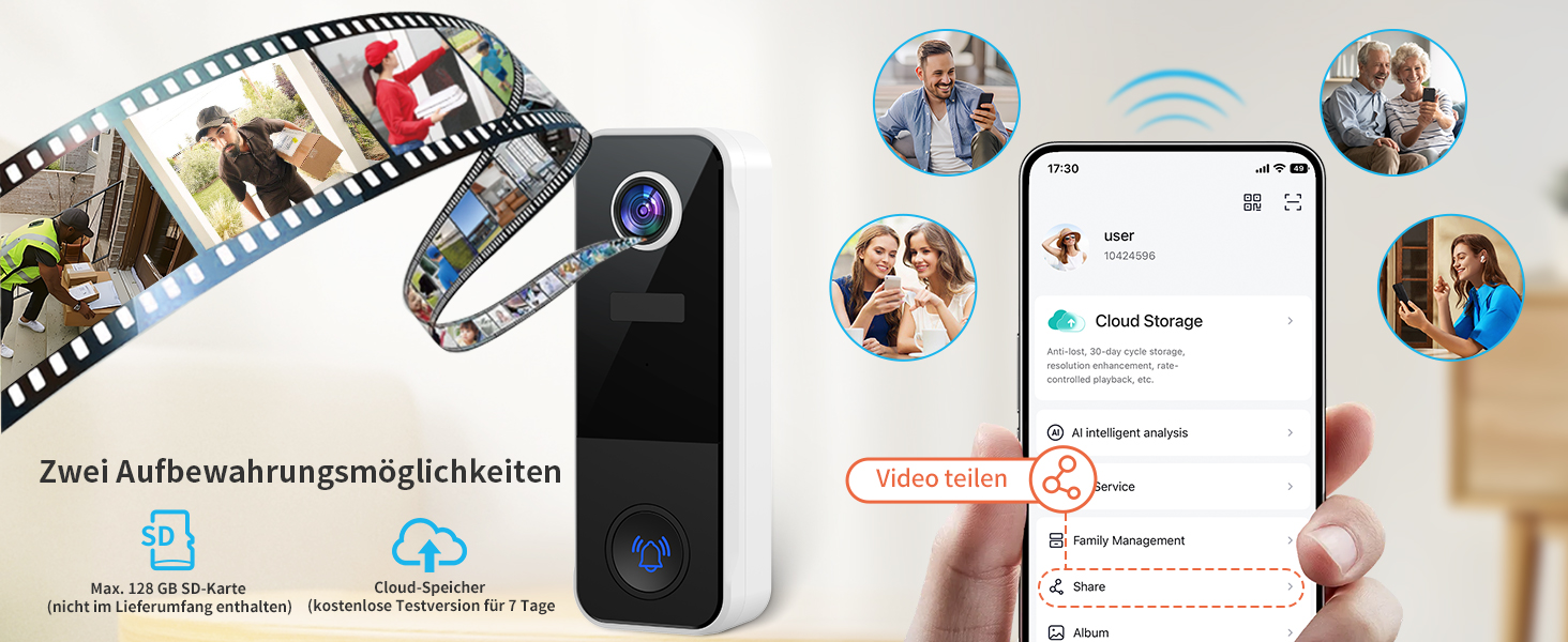 Відеодзвінок Ankway з камерою 3MP, Wi-Fi, акумулятор 5200mAh, двосторонній аудіо, розпізнавання людей, нічне бачення, водонепроникність, сповіщення, сумісність з Alexa