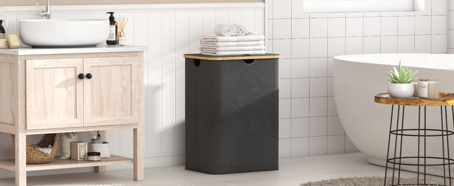 Кошик для білизни Lifewit 150L з кришкою, сортувальник для білизни з 3 відділеннями, велика коробка для білизни, сірий