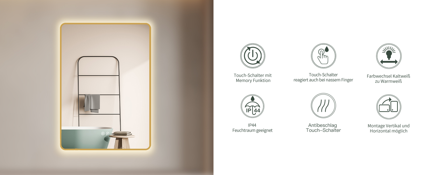 LED дзеркало для ванної кімнати HOKO Texas 60x80 см / 80x60 см з підсвічуванням, протитуманним покриттям та чорним металевим каркасом. Можливість встановлення вгору та вбік. Сенсорне керування + світло, регулювання кольору 2700-6500K (тепле, холодне, нейтральне біле світло). З покриттям Anti-Fog (80 см x 60 см)