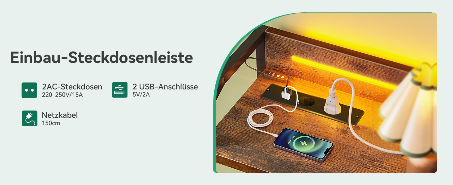 Комод ODK з висувними ящиками та LED-підсвіткою, 10 кольорів, 2 USB та 2 розетки, 8 тканинних ящиків, для вітальні/спальні, 110x30x88 см, вінтажний стиль