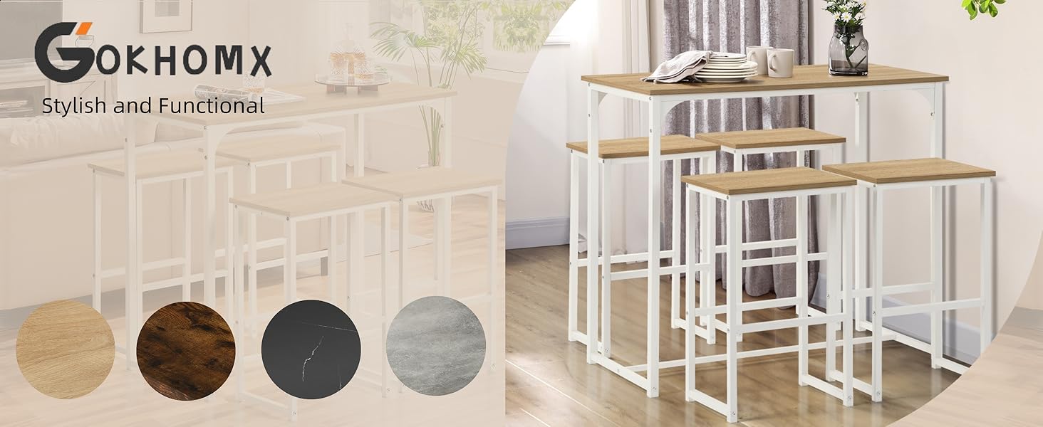 Набір кухонних меблів: стіл та 4 табурети з дуба для кухні та бару