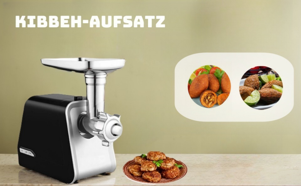 Електрична м'ясоподрібнювач 2000W, 4-в-1, з набором для кеббе та шприц-печива, насадка для ковбас, срібна