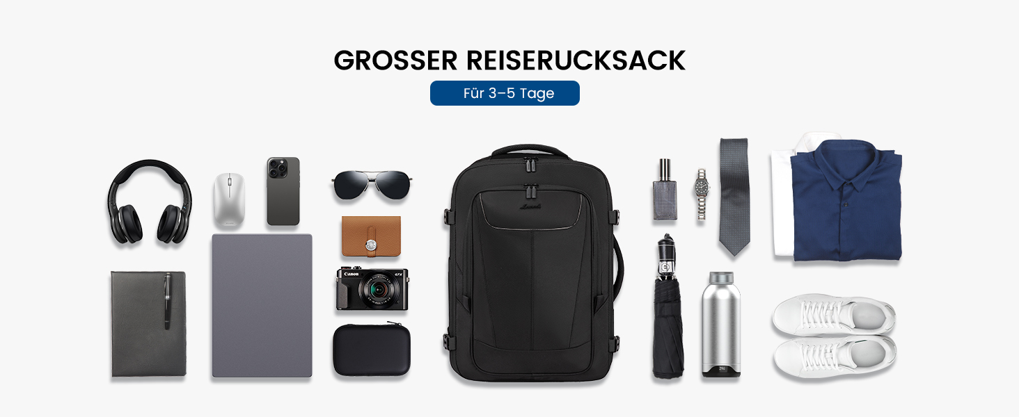 LOVEVOOK Рюкзак ручної поклажі, 18 дюймів, великий, для подорожей, авіакомпаній, чоловічий/жіночий, з відділенням для ноутбука, чорний