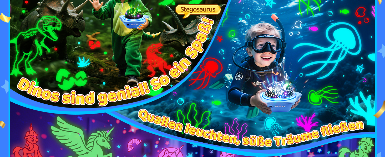 Проєктор зоряного неба One Fire Sternenhimmel для дітей: 96 режимів + 6 фільмів, нічник, обертання 360°, єдиноріг, пульт, 1-9 років, декор кімнати