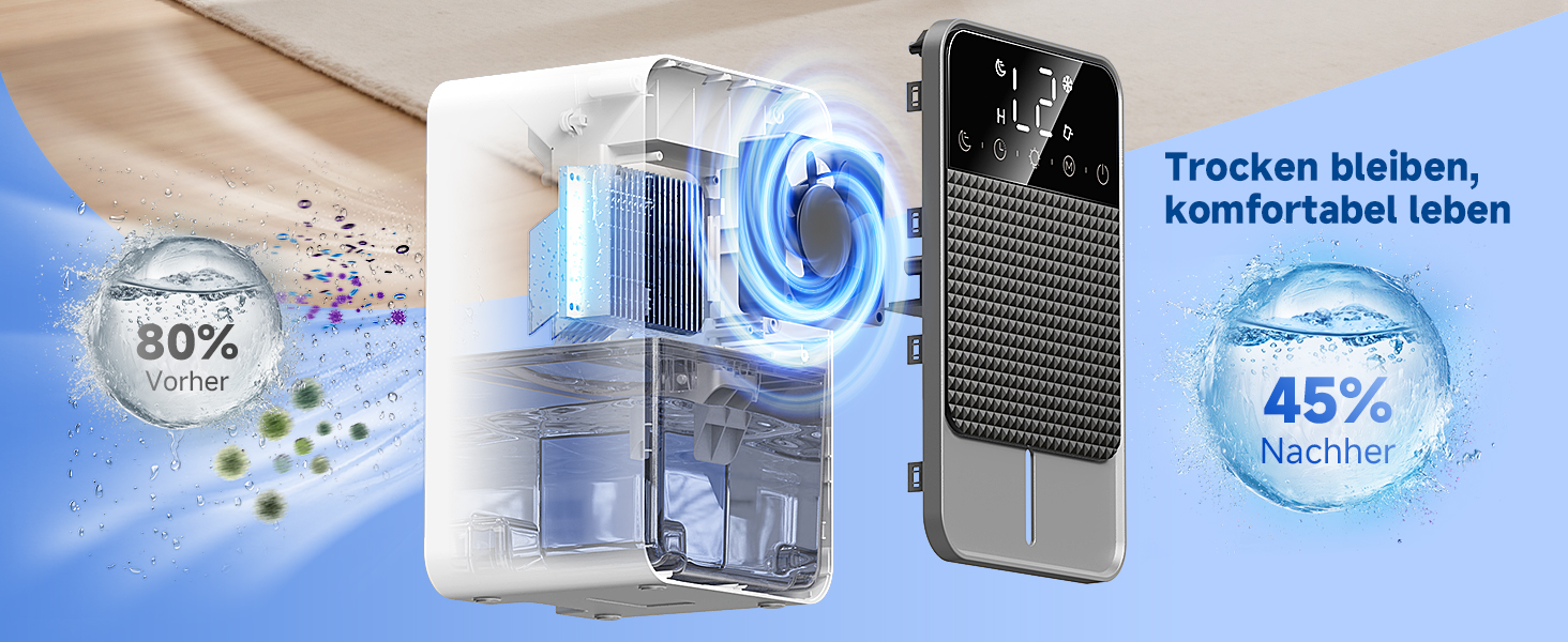 Електричний осушувач повітря 1800 мл з тихою роботою, функцією відтавання та автовимкнення, 7 кольорових підсвіток, портативний осушувач для спальні, ванної кімнати, підвалу, продуктивність 560 мл/24 год