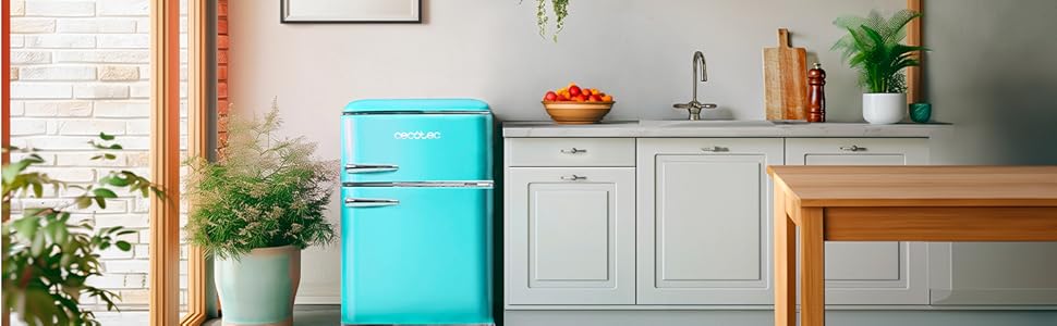 Холодильник Cecotec Bolero CoolMarket 86L, 2 двері, Retro, блакитний, Клас E