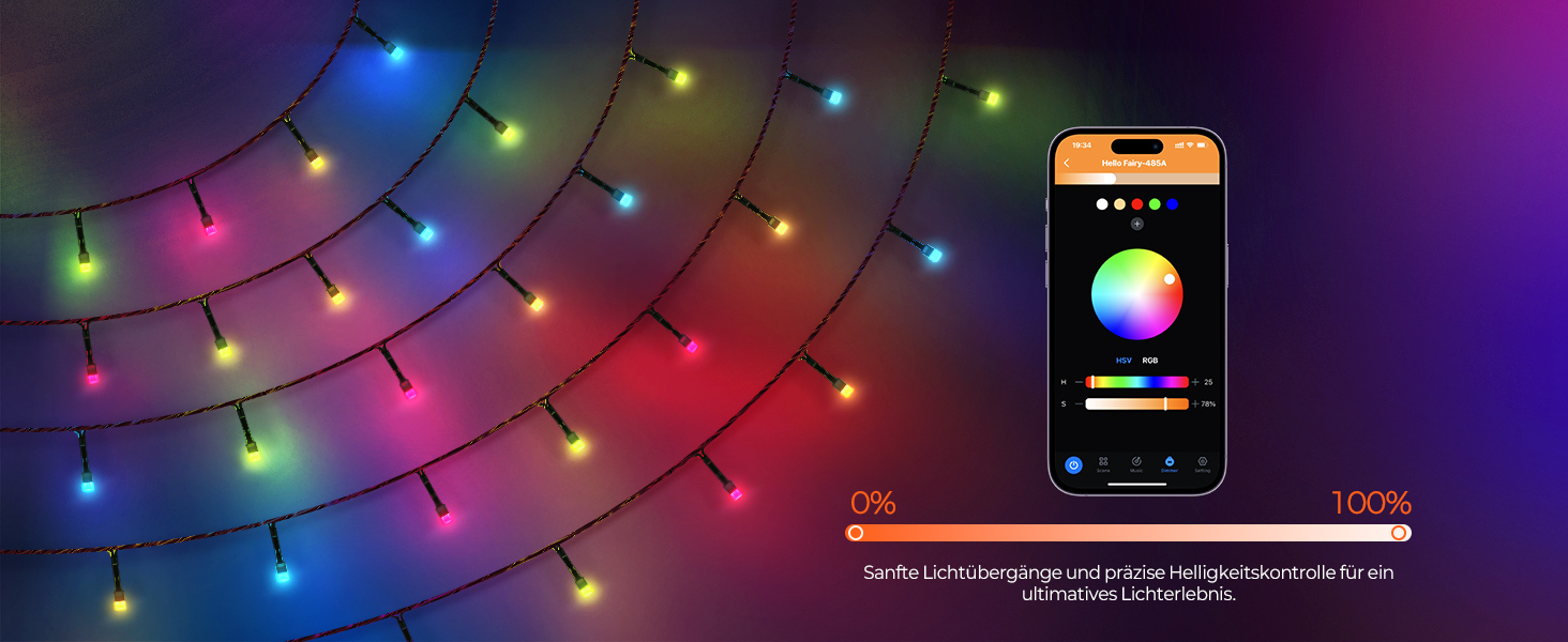 Розумна світлодіодна гірлянда YAYZA! для ялинки 20м, 200 LED RGB (16 млн кольорів), керування через App та пульт, водонепроникна IP44 для дому та вулиці