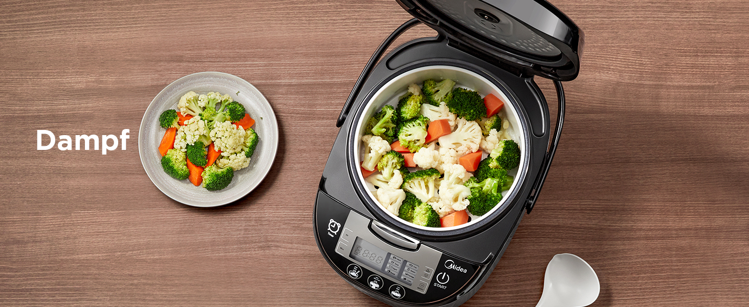 Мультиварка Midea Reiskocher 5 л: 11 програм, рисоварка, супниця, тушкувальник, пароварка, таймер, 24 год підігріву, чорний/сріблястий