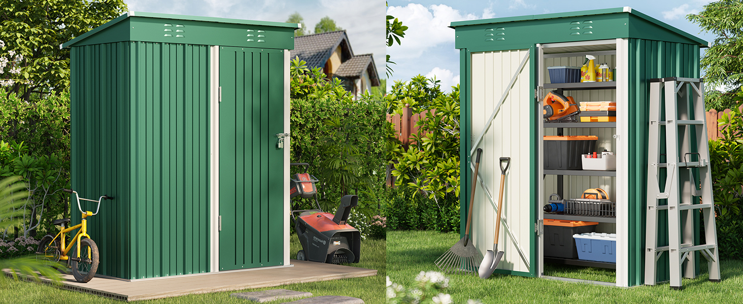 Металевий сарай для інструментів Bealife 180x162x95 см, сталевий садовий шоп, вуличний склад, господарський будиночок для двору, тераси, газону (Зелений)