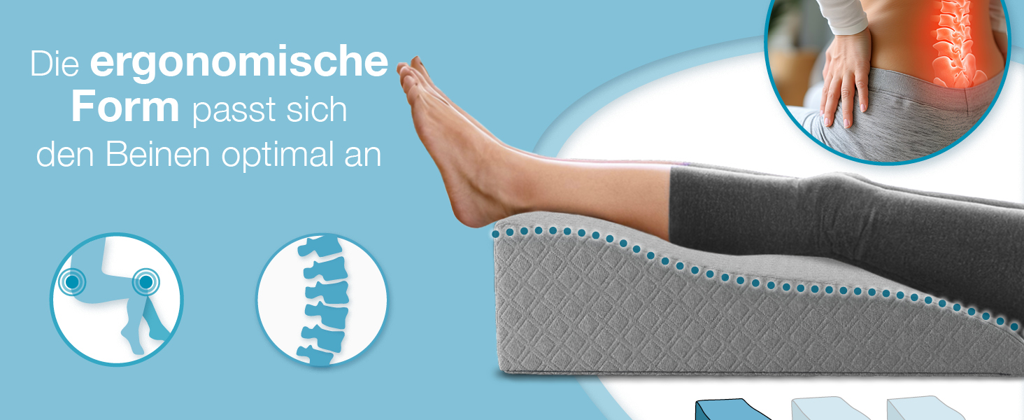 Подушка для підйому ніг ELONEO з піною з пам'яті, 68x40x16 см, сіра. Знімна наволочка для зручності.