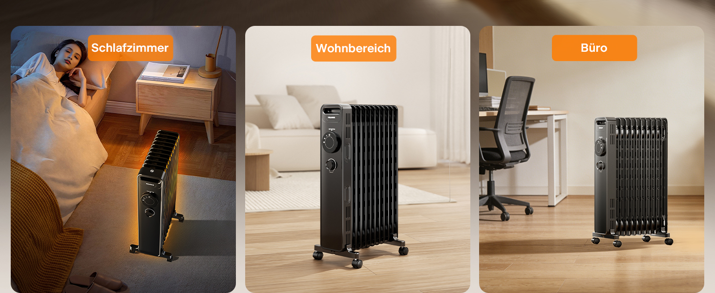 Масляний радіатор PELONIS 2300W з J-подібними ребрами, 3 режими нагріву, термостат, тихий, з захистом від перекидання, енергоефективність A, для спальні, вітальні, офісу, 11 ребер, чорний (без пульта)