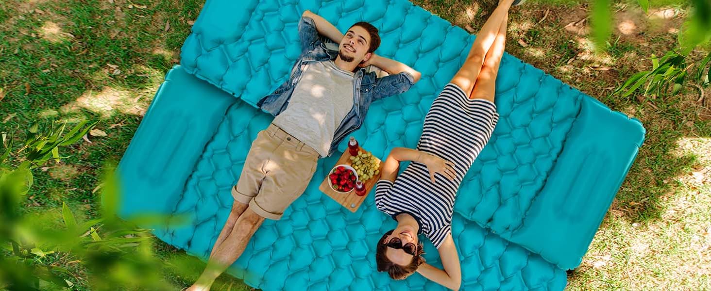 Самонадувний кемпінговий килимок AKSOUL Outdoor: ультралегкий надувний матрац з подушкою, термоізоляційний складний килимок для намету, трекінгу та пляжу, 10 см, колір павлин