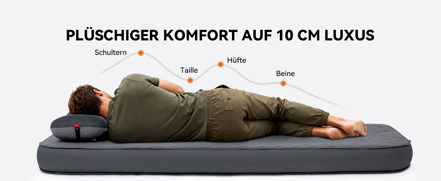 Самонадувний кемпінговий килимок HIKENTURE Comfort Plus, потовщена ізоляційна підстилка для кемпінгу з насосом-мішком, сіра
