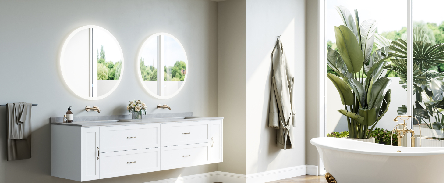 Дзеркало для ванної кімнати HOROW Кругле з підсвіткою 80см LED, регульоване, антизапар, без рами, IP44, 80x80 см