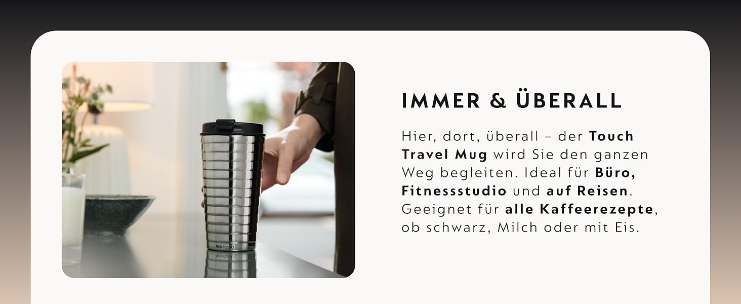 Термокружка Nespresso Touch з нержавіючої сталі, 345 мл, ізольована, витримує протікання