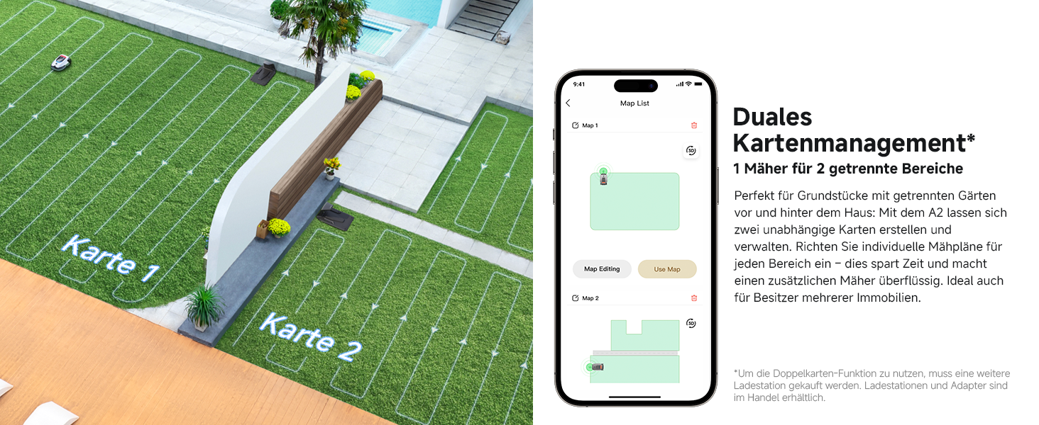 Робот-газонокосар Dreame A1 Pro без дроту, LiDAR 360°, 2000 м², керування через додаток, OmniSense, розумне уникнення перешкод (56.5 x 27 x 43.9 см)