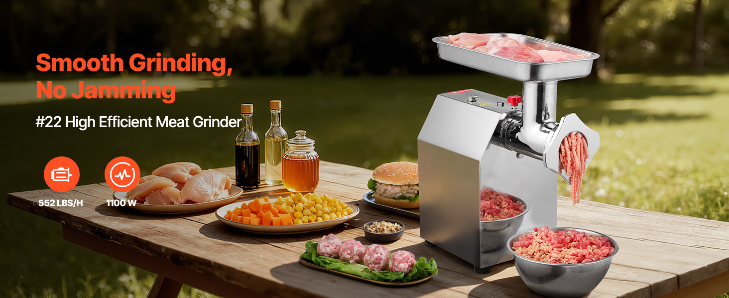 Електрична м'ясоподрібнювач VEVOR, 4.2 кг/хв, 1100 Вт, з лезом та диском, для ресторану, з нержавіючої сталі