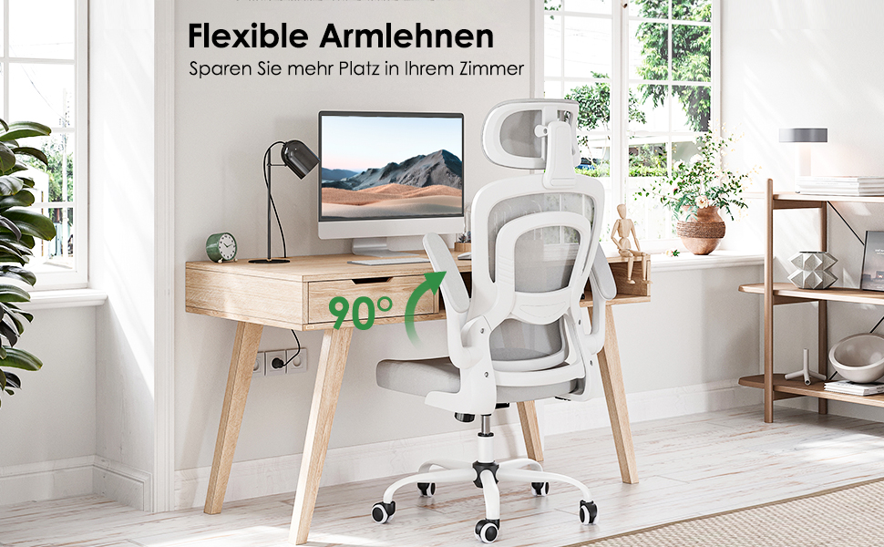 Ергономічне крісло Farini для офісу та дому: регульоване, з підголівником, сіро-біле. Ідеально для роботи за комп'ютером та в home office.