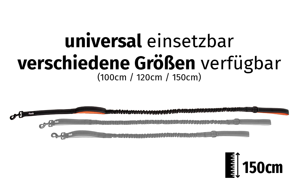 Еластичний повідець для собак Floxik 150 см повідець для собак преміум-класу, включаючи еластичний повідець для собак Floxik. Короткі керівництва різних розмірів / 1 м / 1,20 м/ 1,50 м) / Чорний / помаранчевий і світловідбиваючий