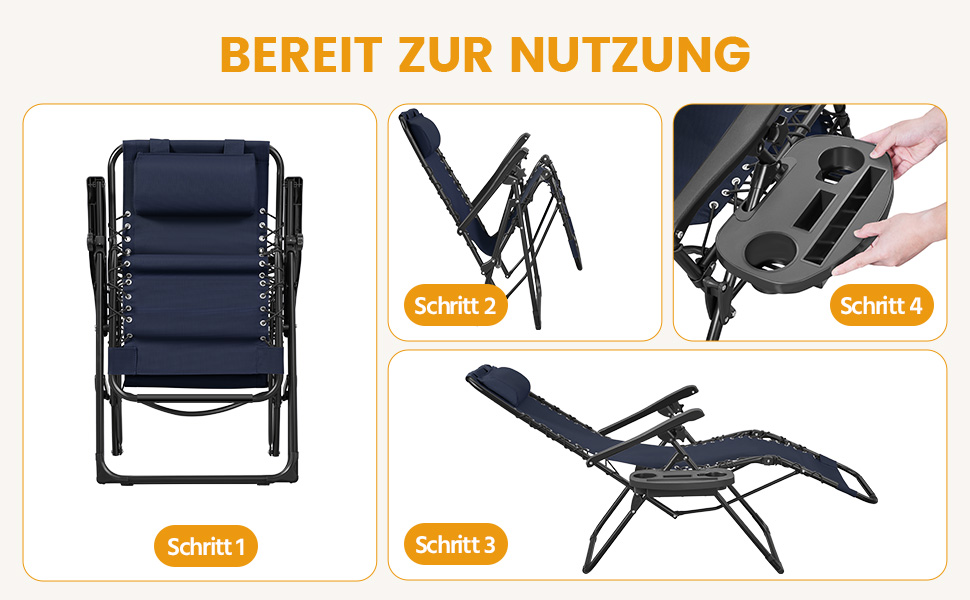 Лежак для відпочинку Yaheetech - розкладний садовий лежак з подушкою та тримачем для напоїв (блакитний, 2 шт.)