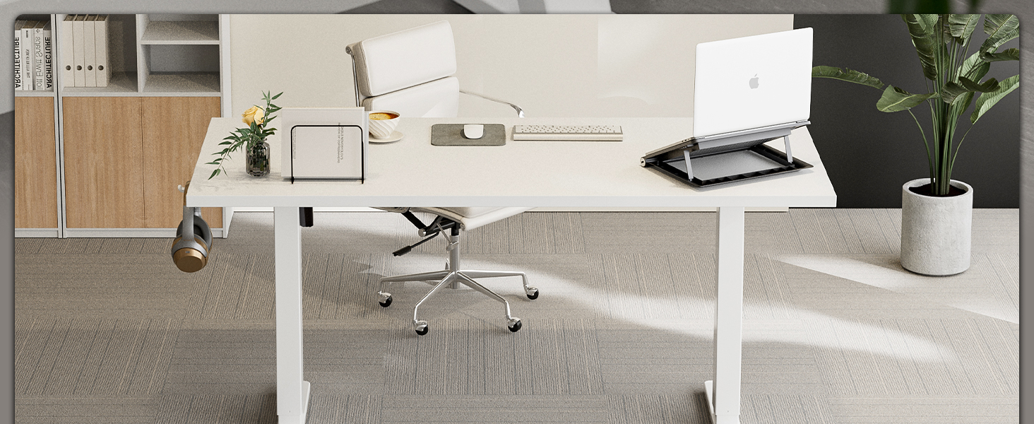Електричний регульований стіл 120x60 см з пам'яттю, для офісу та дому. Комп'ютерний стіл з кабелеуправлінням та гачками, білий.