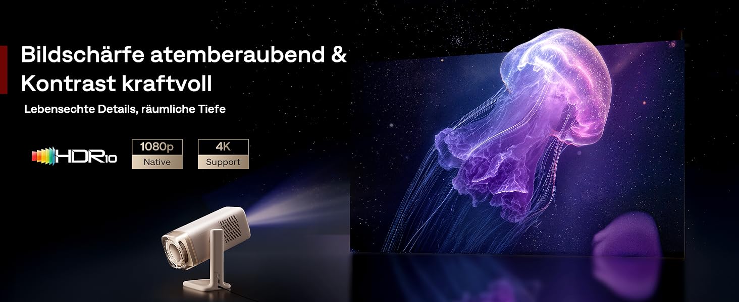 Портативний проєктор Aurzen Boom Air Mini з Google TV та Netflix, 4K, USB-C, Smart, Dolby Audio, WiFi, Bluetooth, автофокус TOF, поворотний штатив, кремово-білий