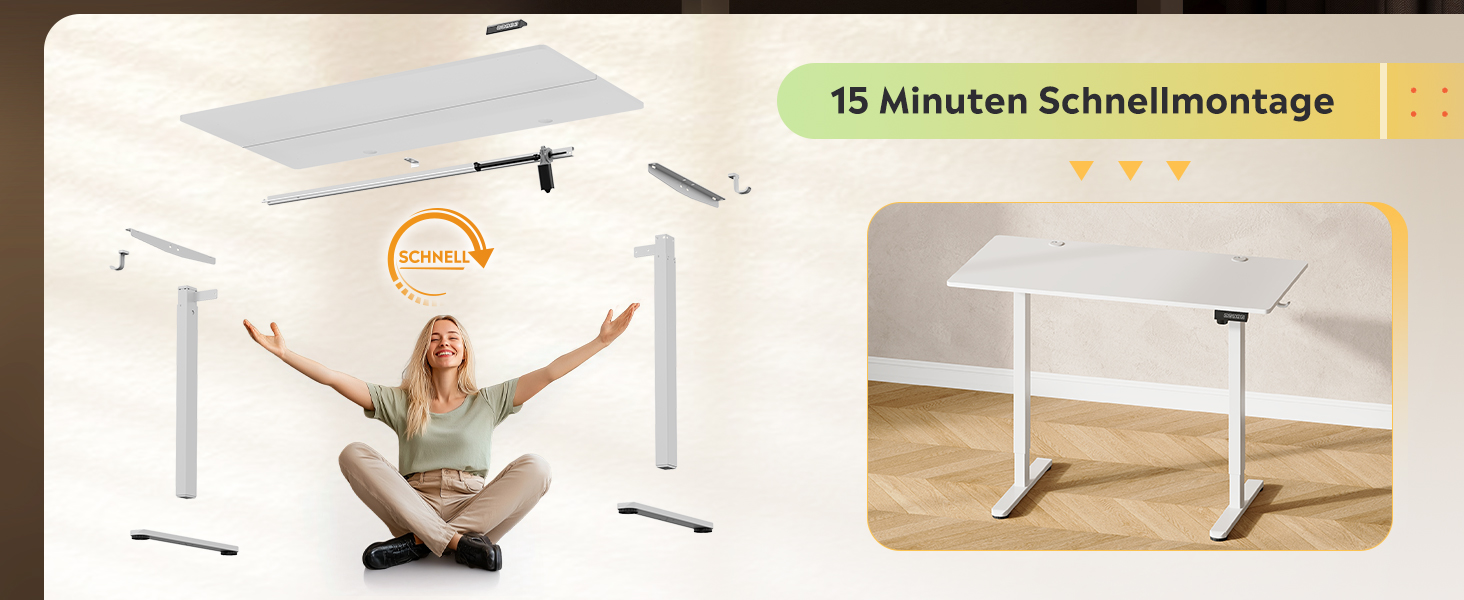 Регульований стіл Devaise 140x70 см з тихим мотором та функцією пам'яті, офісний стіл для роботи стоячи, білий