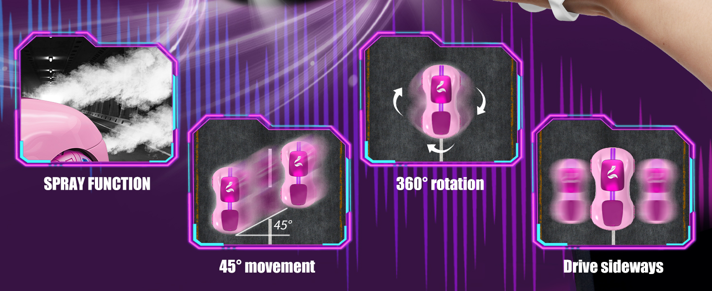 RC Авто на радіокеруванні трюкове, з світлом та розпилювачем, 2.4GHz, рожеве - іграшка для хлопчиків та дівчаток від 6 років