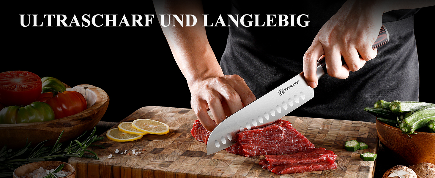 KEEMAKE Набір професійних кухонних ножів Santoku 18 см з карбонової сталі, ергономічна ручка