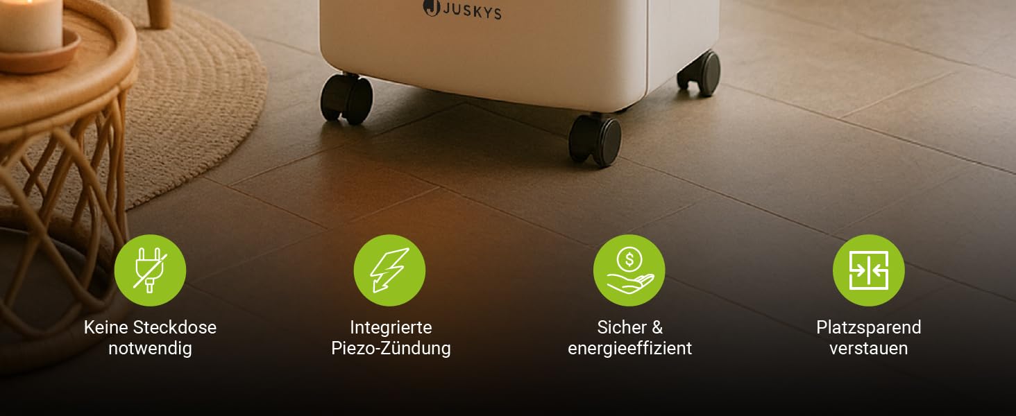 Газова обігрівальна техніка Juskys Keramik GS42US - 4200 Вт з регулятором тиску та шлангом. Мобільний, ефективний та економічний газовий нагрівач.