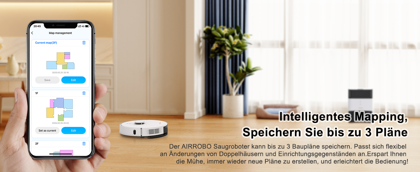 Робот-пилосос AIRROBO з функцією миття, 3.5л, док-станція для самостійного очищення, 180хв роботи, LiDAR-навігація, потужний, керування через додаток