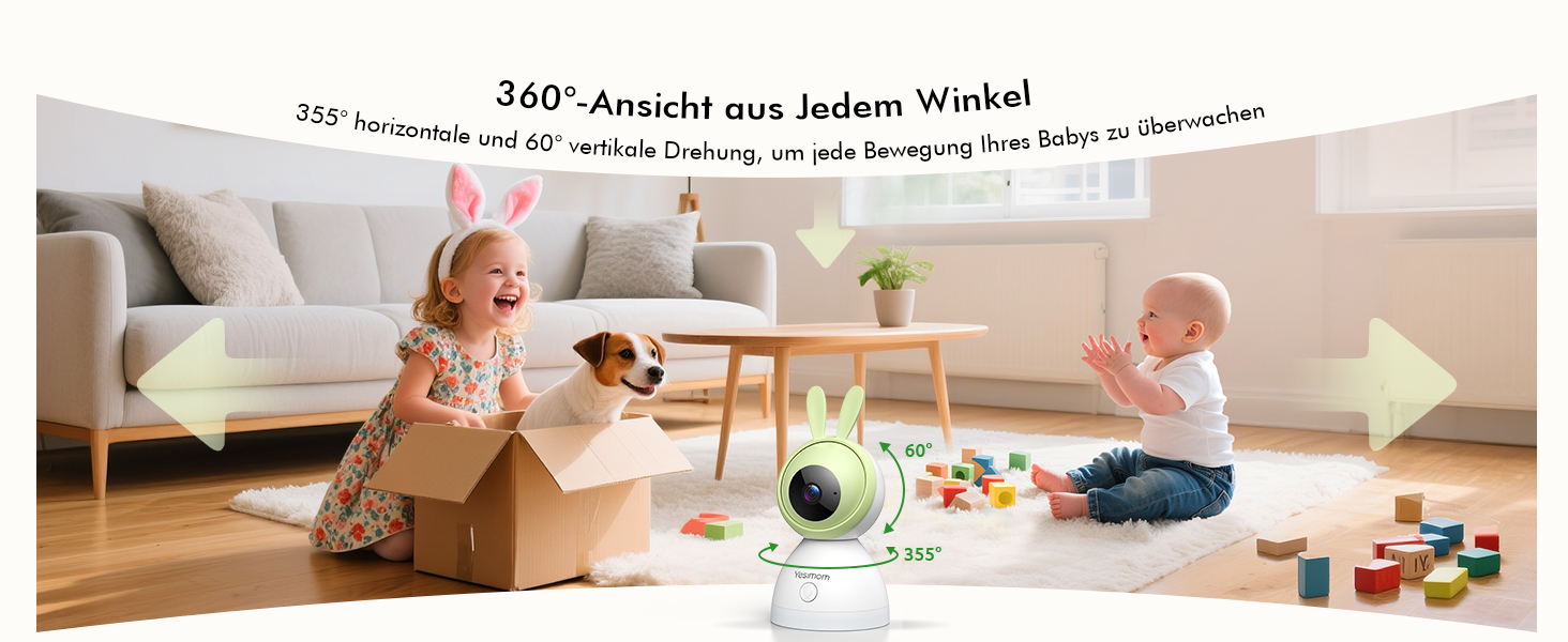 Відеоняня з камерою 1080P HD PTZ 360° та Wi-Fi: монітор для немовлят з додатком, нічним баченням, 4x Zoom, детекцією руху/звуку, двостороннім аудіо, автотрекінгом та сповіщеннями